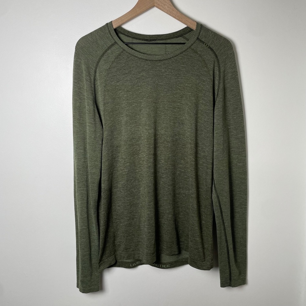 Lululemon Metal Vent Tech Shirt Men M Green Heathered Long Sleeve Gym Activewear